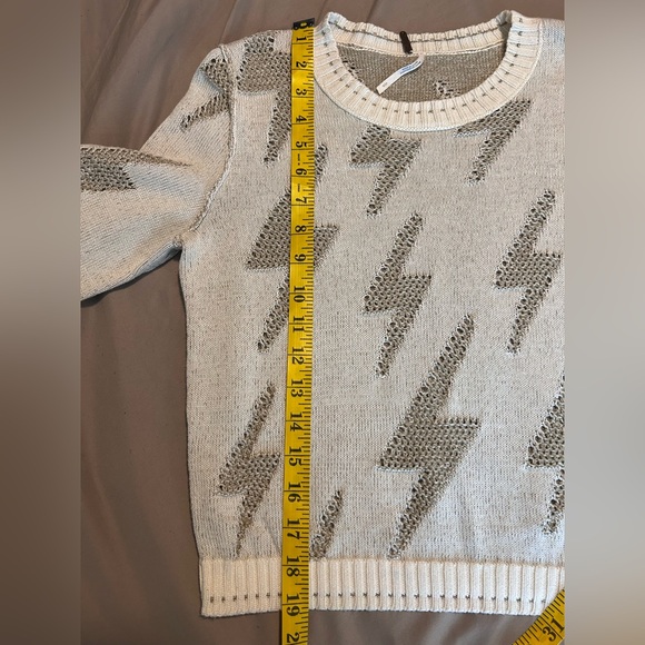 Free People Lightening Bolt Sweater Cream/Tan Size S Rare - Picture 9 of 10